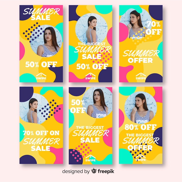 Vector gratuito plantillas para historias de instagram de rebajas veraniegas