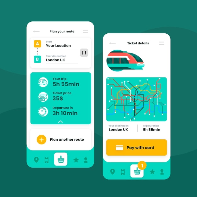 Vector gratuito plantillas de interfaces de aplicaciones de transporte público