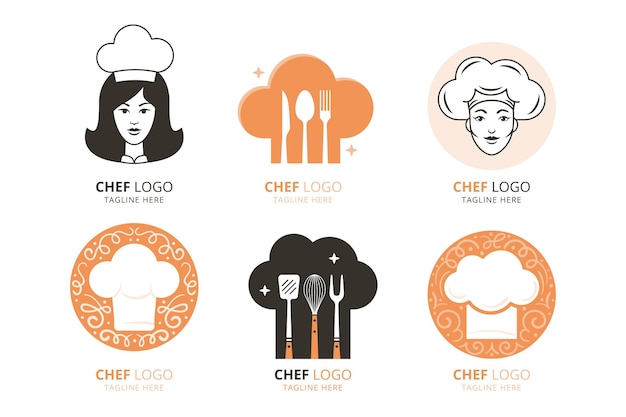 Vector gratuito plantillas de logotipo de chef mujer plana