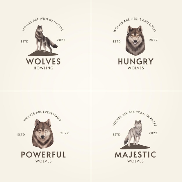 Vector gratuito plantillas de logotipo con lobo en invierno en estilo acuarela