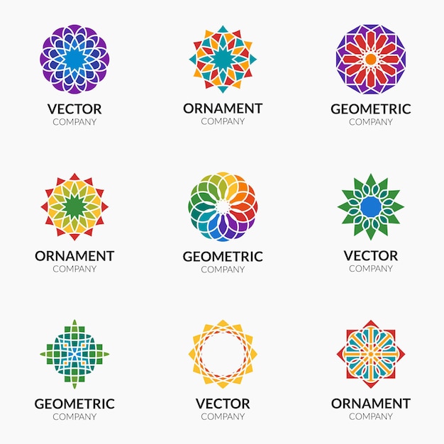 Plantillas de logotipo de patrón geométrico. Patrones ornamentales para logotipo y letreros.