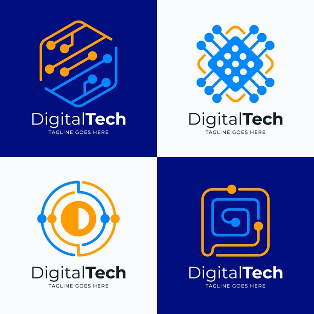 Plantillas de logotipos de electrónica plana