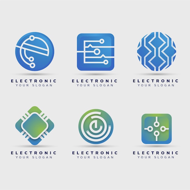 Plantillas de logotipos de electrónica plana