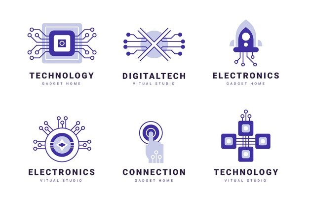 Plantillas de logotipos de electrónica plana