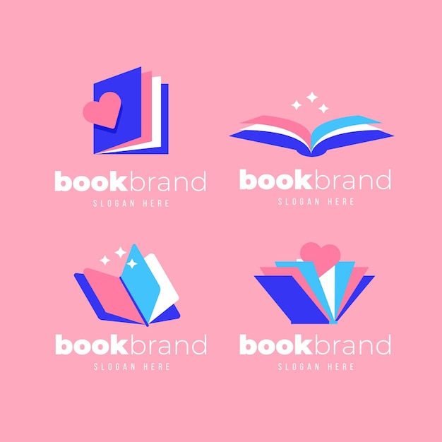 Plantillas de logotipos de libros de diseño plano