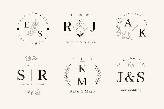 Plantillas de monogramas de boda planos lineales