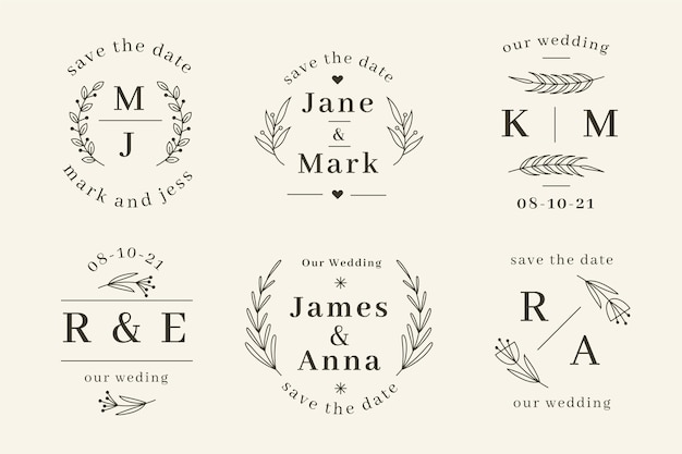 Plantillas de monogramas de boda planos lineales