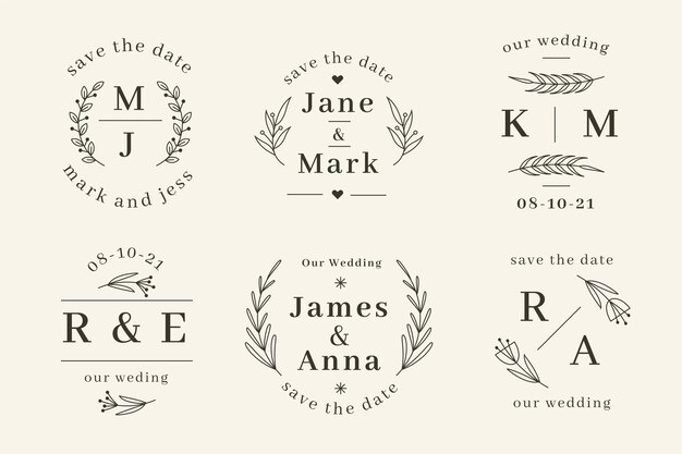 Plantillas de monogramas de boda planos lineales