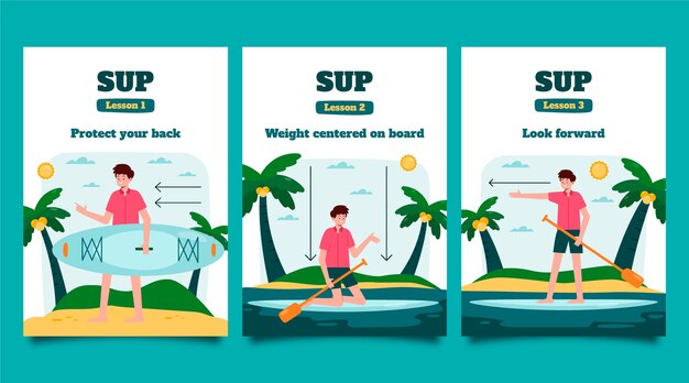 Plantillas de póster de lecciones de sup de diseño plano