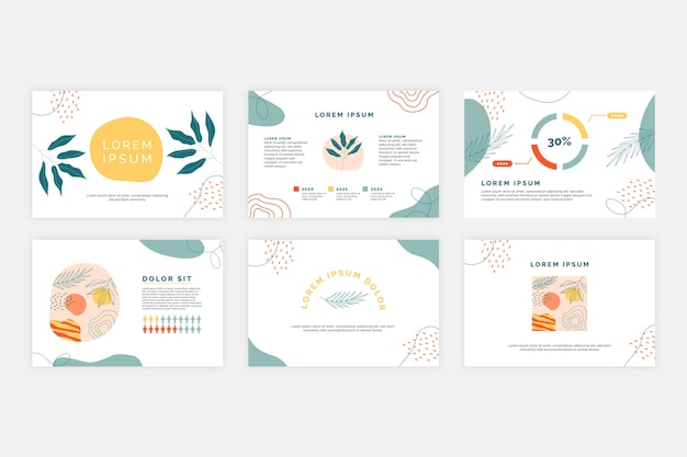 Plantillas de presentación de negocios de diseño plano dibujadas a mano