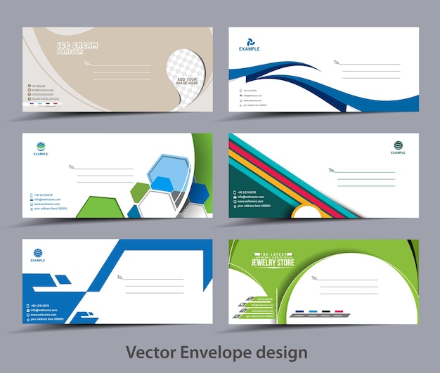 Vector gratuito plantillas de sobres de papel para el diseño de su proyecto.