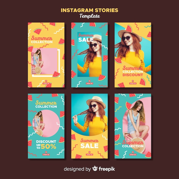 Vector gratuito plantillas de stories de instagram de compras veraniegas