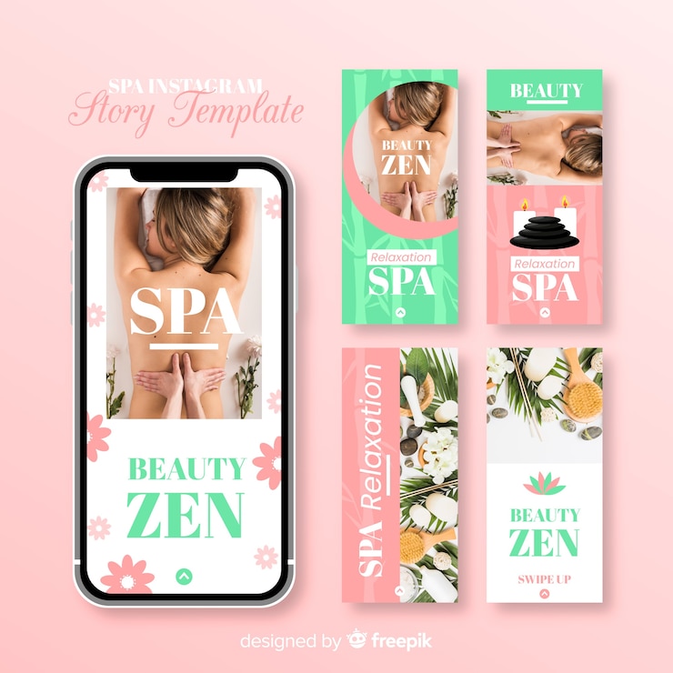 Vector gratuito plantillas de stories de instagram de spa