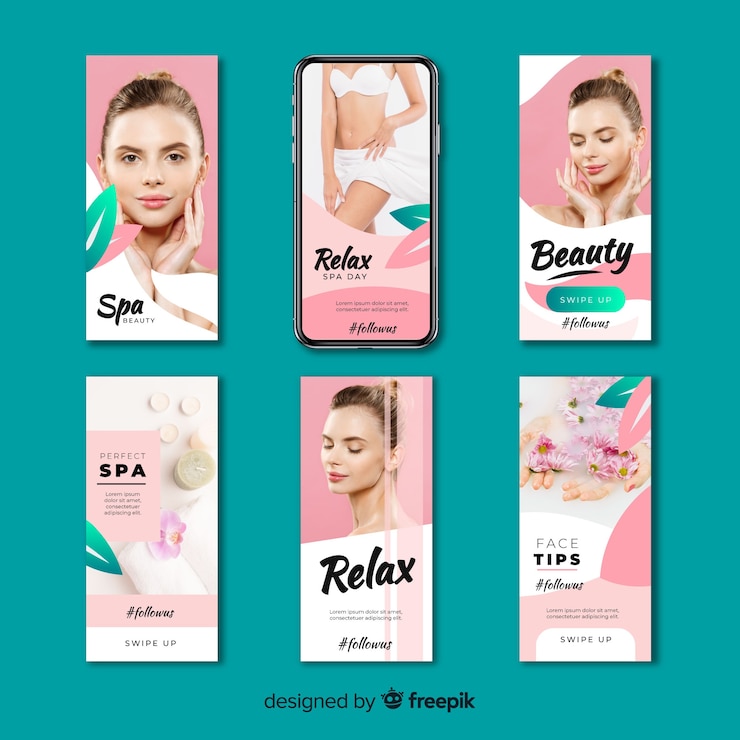 Vector gratuito plantillas de stories de instagram de spa