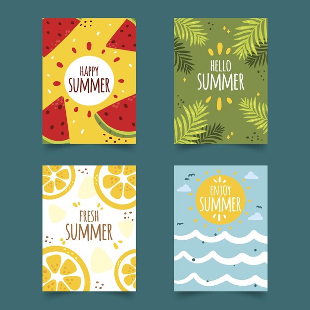 Plantillas de tarjetas de verano dibujadas a mano
