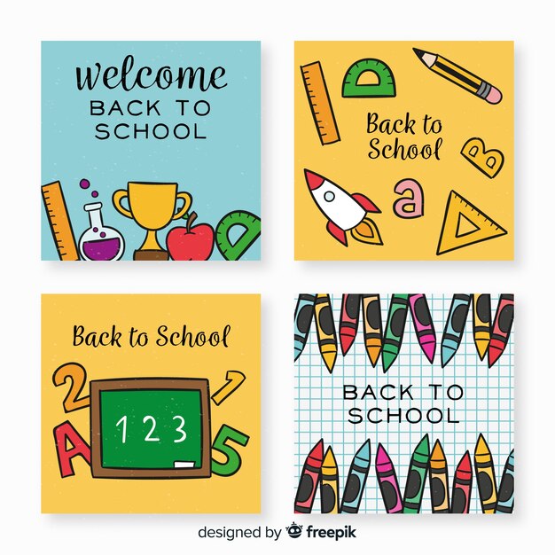 Plantillas de tarjetas de la vuelta al cole dibujadas a mano