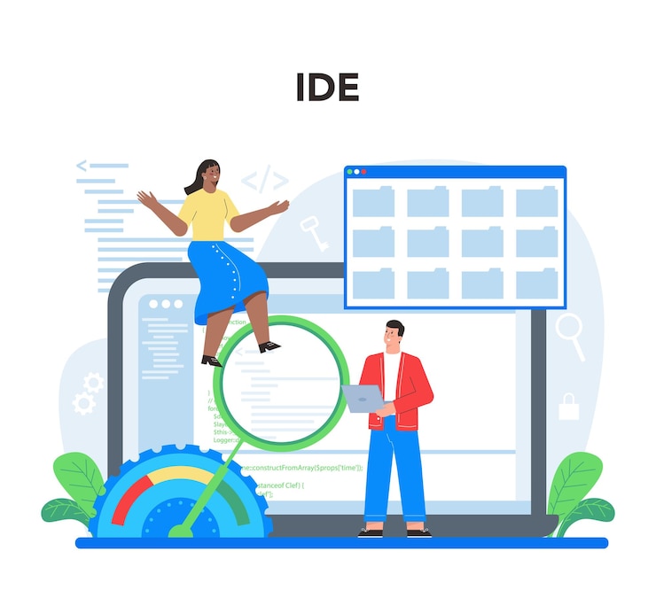 Vector gratuito plataforma o servicio en línea para desarrolladores de software idea de programación y codificación de sistemas empresa de desarrollo de software ide ilustración vectorial plana