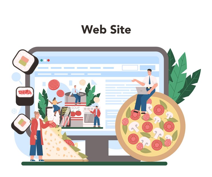Vector gratuito plataforma o servicio en línea de producción de productos semiprocesados alimentos intermedios congelados o ingredientes para cocinar en casa sitio web ilustración vectorial plana aislada