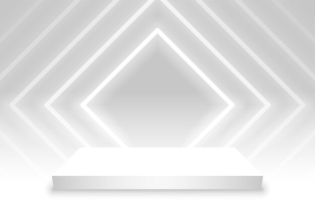 Plataforma de podio cuadrado con luces de neón de fondo blanco.