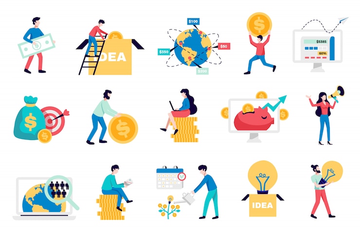 Vector gratuito plataformas de internet de recaudación de fondos de crowdfunding internacional para ilustración de colección de iconos planos de símbolos de caridad sin fines de lucro