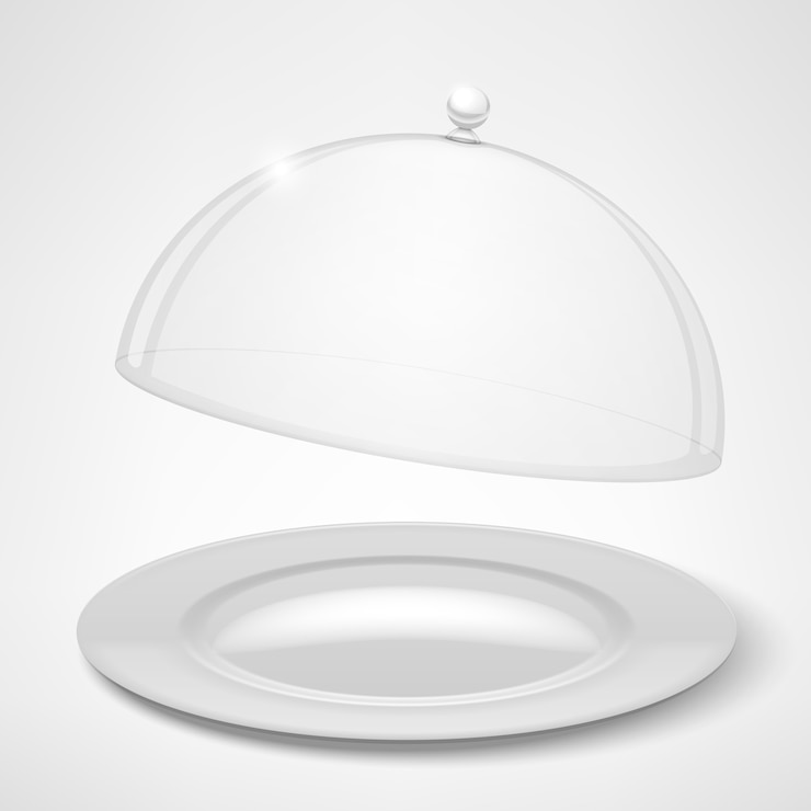 Vector gratuito plato blanco y tapa transparente