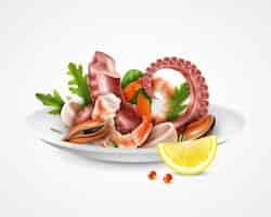 Vector gratuito plato de cóctel realista de mariscos