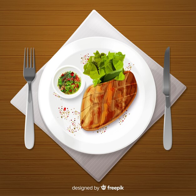 Plato delicioso de restaurante en acuarela