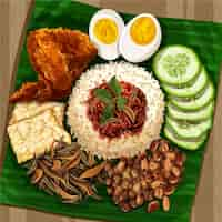 Vector gratuito plato detallado de nasi lemak