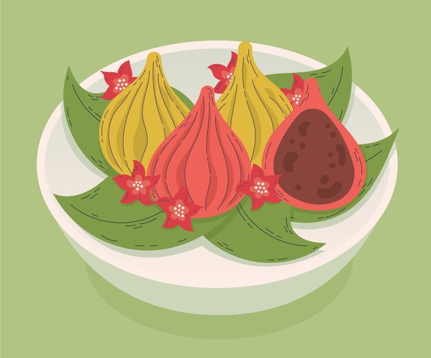 Plato dibujado a mano de delicioso modak