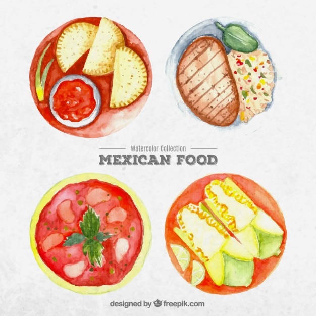 Vector gratuito platos de comida mexicana de acuarela