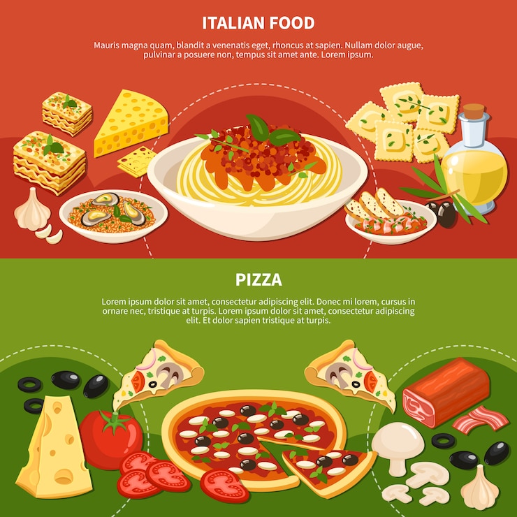 Vector gratuito platos italianos banners horizontales