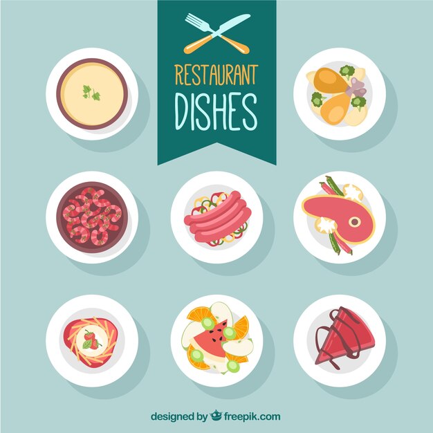Platos de restaurante en diseño plano 