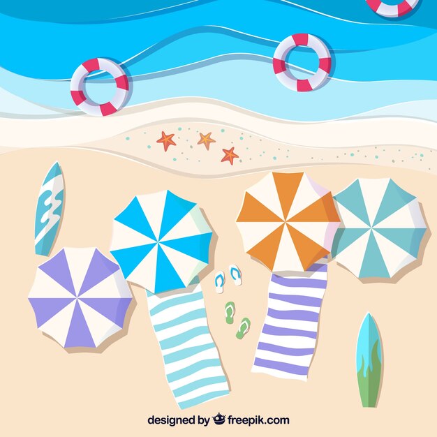 Playa desde arriba con textura de papel