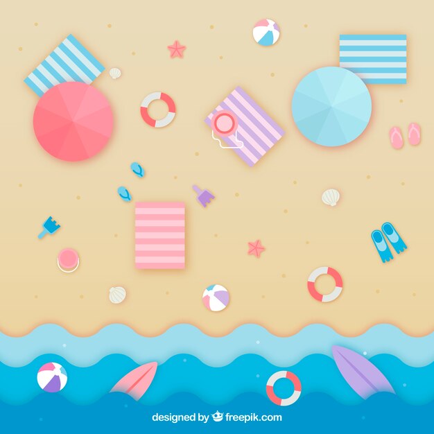 Playa desde arriba con textura de papel