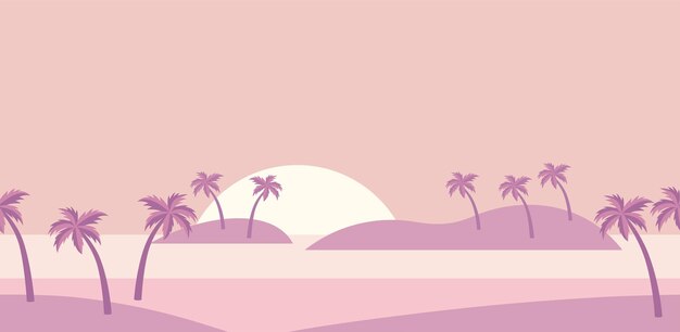 La playa del atardecer rosado
