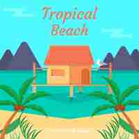 Vector gratuito playa tropical adorable con diseño plano