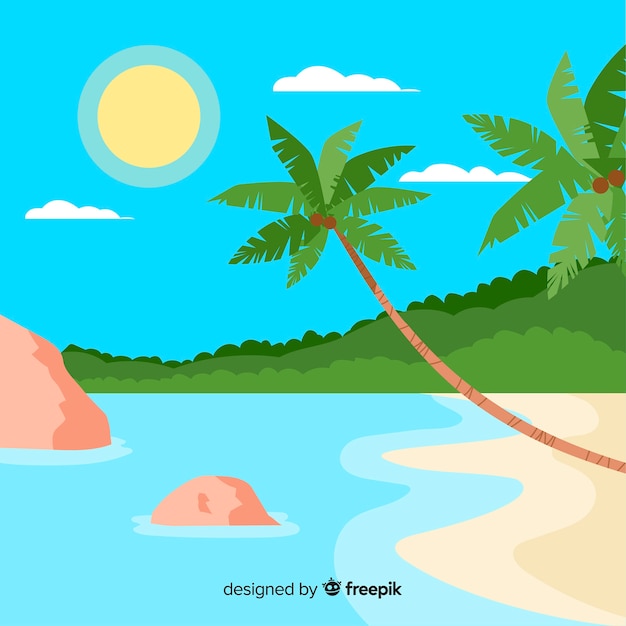 Vector gratuito playa tropical adorable con diseño plano