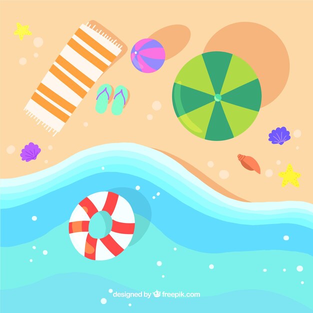 Playa tropical adorable con diseño plano