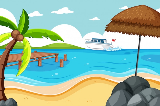 Vector gratuito playa tropical y estilo de dibujos animados de escena de playa de arena