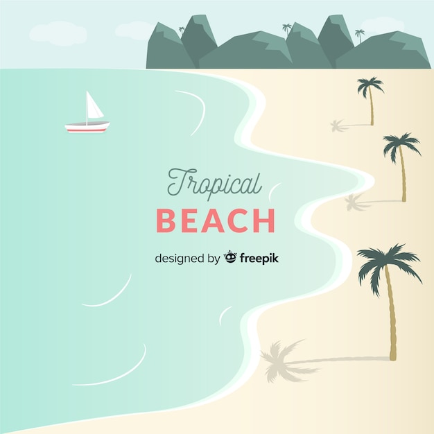 Vector gratuito playa tropical paradisíaca con diseño plano