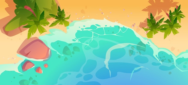 Vector gratuito playa de verano con palmeras vista superior