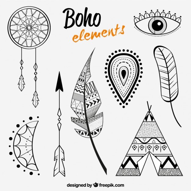 Pluma y otros elementos en estilo boho