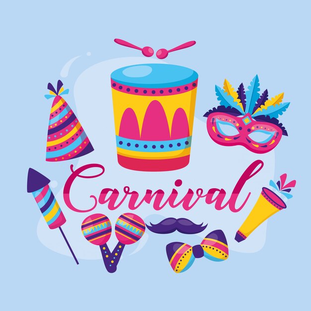 Plumas de carnaval tambor maracas