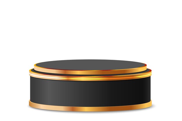 Podio de presentación de productos negro y dorado.