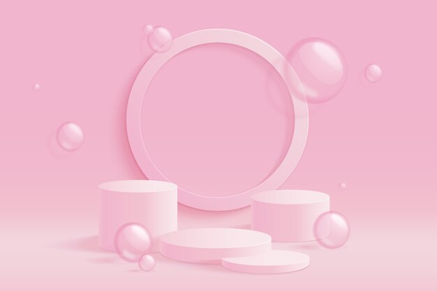 Podio realista con fondo rosado pastel