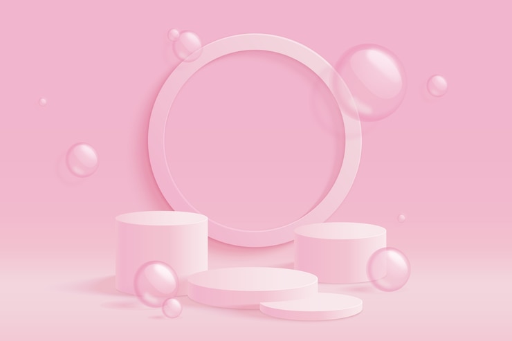 Podio realista con fondo rosado pastel