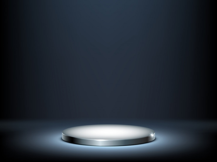 Vector gratuito podio redondo, pedestal de metal iluminado.