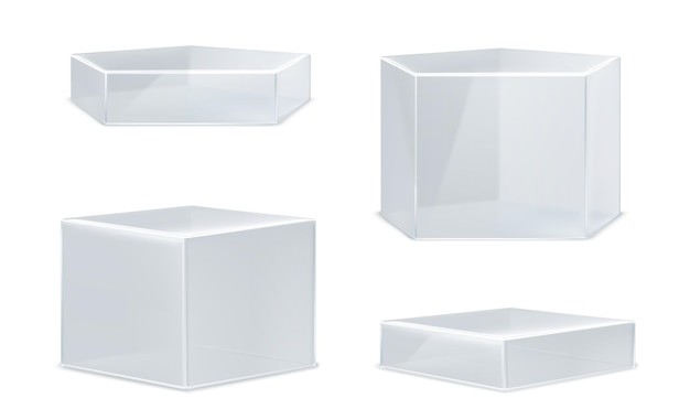 Podios de productos pentagonales transparentes de vidrio