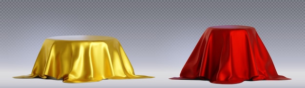 Podios redondos 3D cubiertos con tela de seda roja dorada