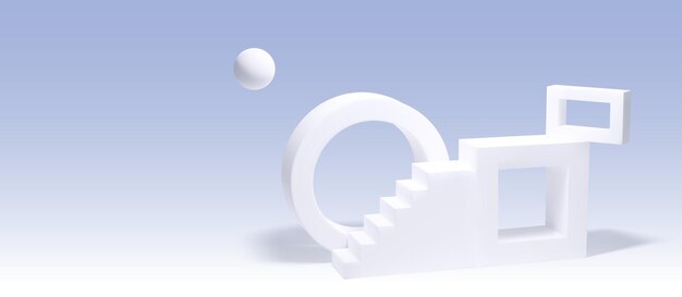 Podium blanco de productos con escaleras